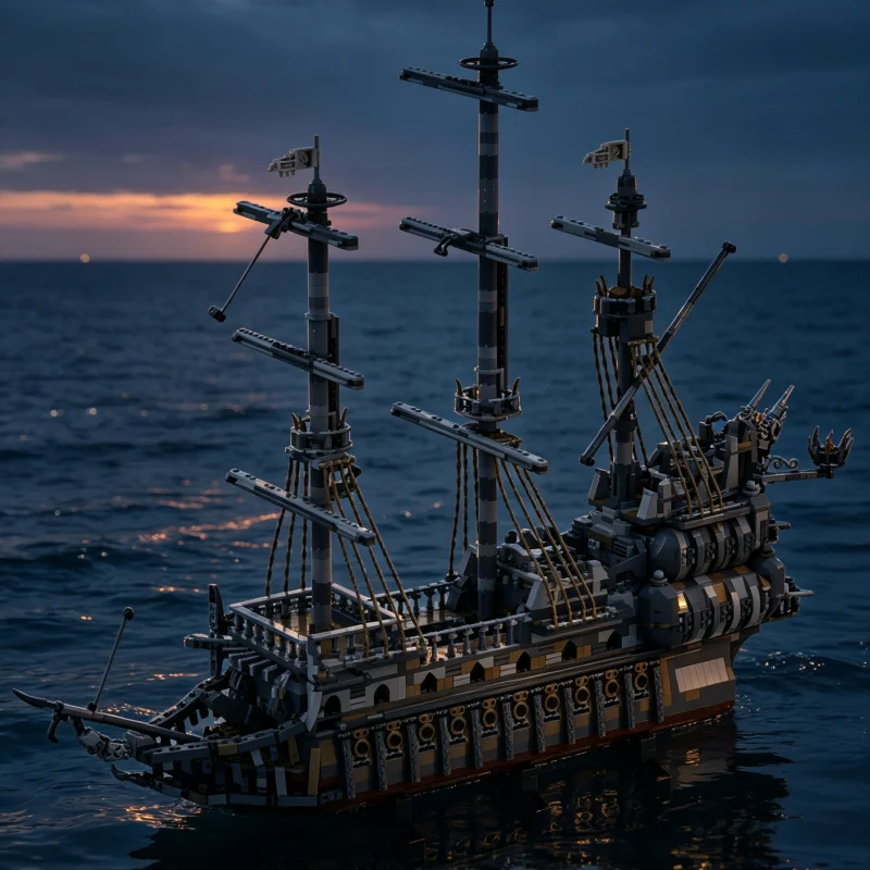 Ghost Pirate Galleon MOC Building Blocks 4071 Parts Dark Pirate Ship Diorama DIY Brick Building Set Desktop Display Model