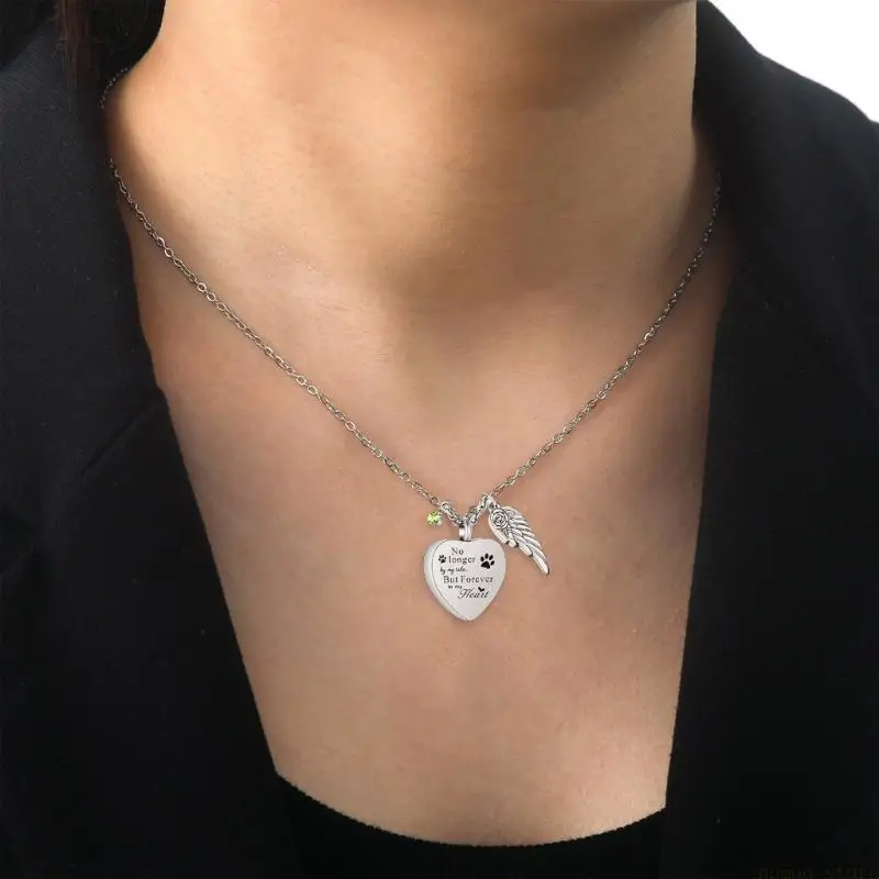 31BF Sturdy Stainless Steel Heart Wing Locket Necklace for Ashes or Sentimental for Memories Daily Use