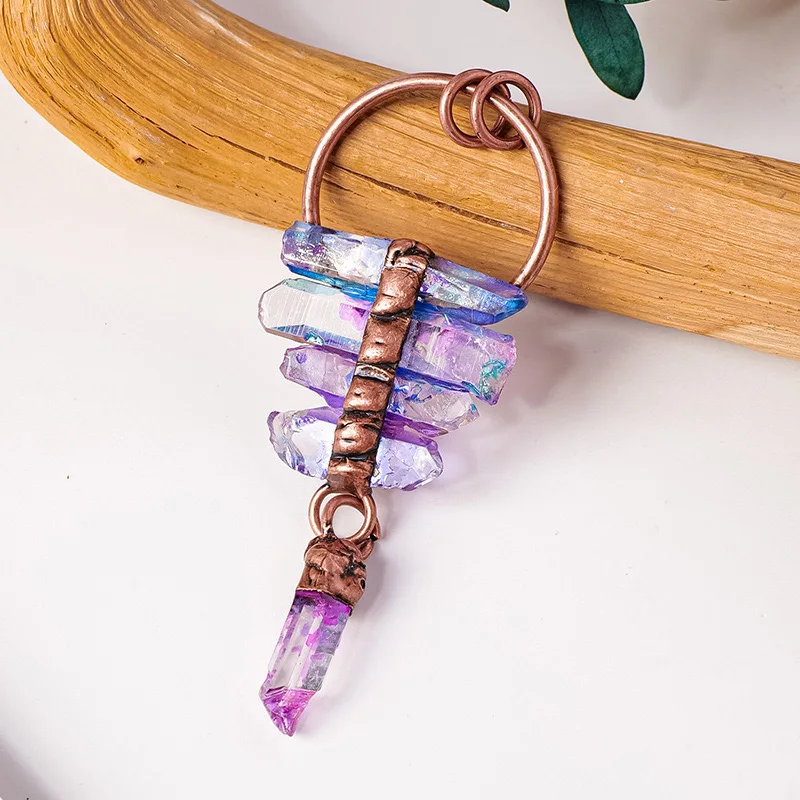 Nature Crystal Point Clear Quartz Aura Jewerly Necklace Pendant Blue Kyanite Unique Gift Yoga Meditation Ornament Decor