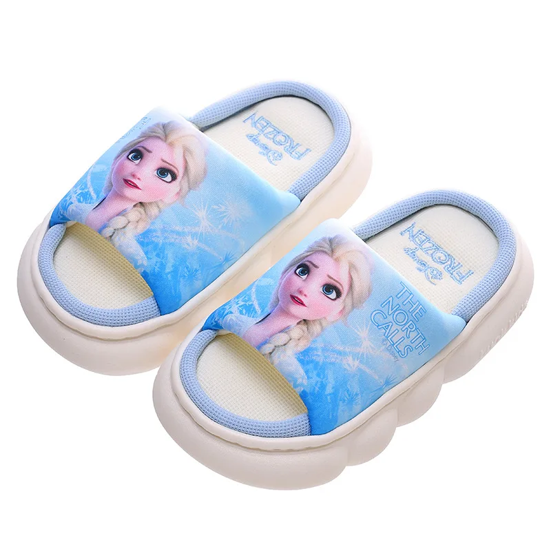 Disney Children\'s Linen Slippers Girls\' Indoor Home Shoes Blue Purple Shoes Frozen Priness Elsa Sandals Size 24-36