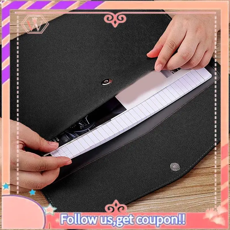 

Upgraded 5X PU Leather A4 File Folder Document Holder Waterproof Portfolio Envelope Folder Case With Snap Closure(Black)