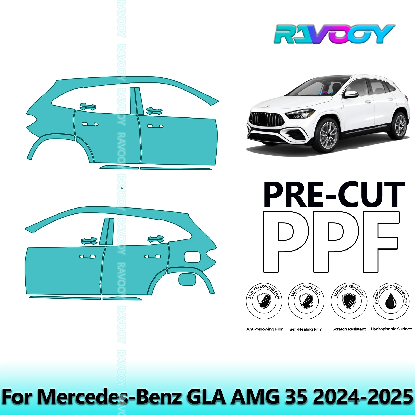 

For Mercedes-Benz GLA AMG 35 2024-2025 8.5mil Clear Matte Pre-Cut PPF Door & A/B Pillar Kit TPU Paint Protection Film Set