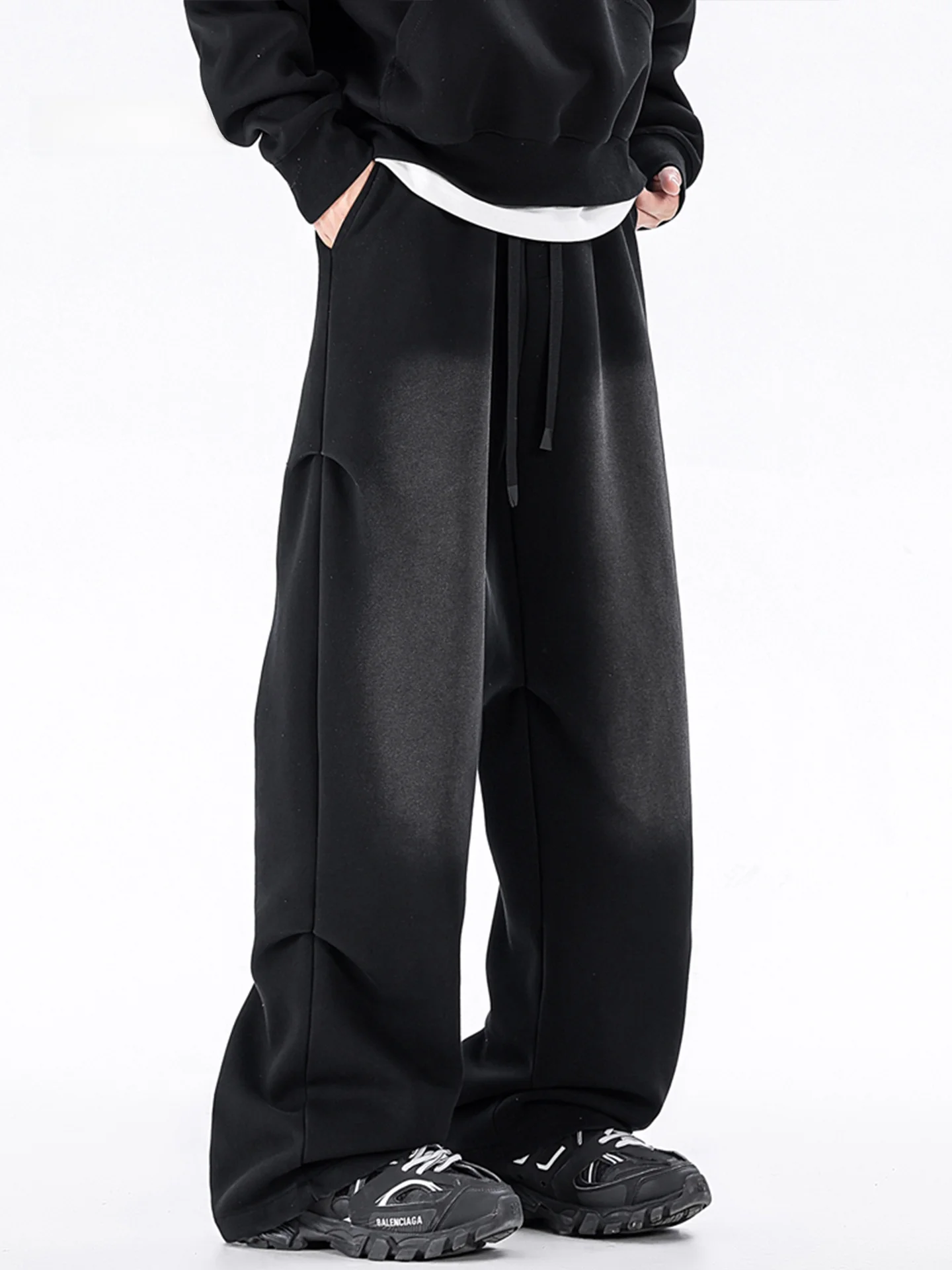 

American Retro Waed Fce Lined Wide Leg Pants Men's Autumn Winter Thiened Youth Sports Casual Straight Cut Trousers