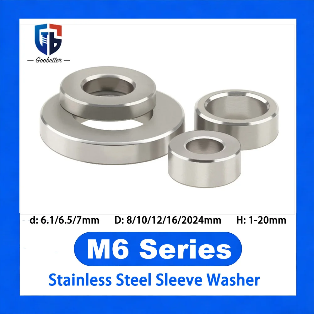 M6 Stainless Steel Sleeve Bushing Washer Spacer Hollow Cylindrical Tube Extended Thickened Steel Isolation Column for Machinery