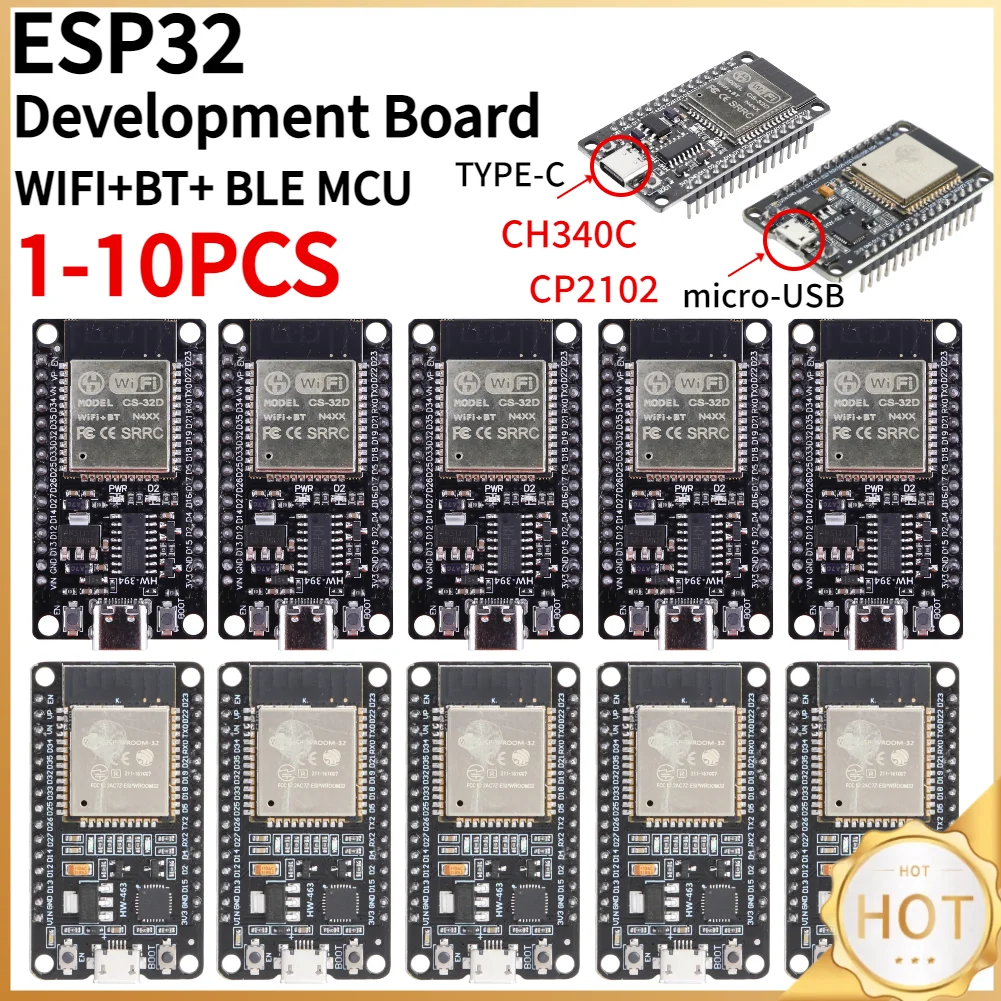 1-10PCS ESP32-32 Development Board TYPE-C CH340C/ CP2102 WiFi+Bluetooth Ultra-Low Ultra-Low Power Consumption Dual Core Module
