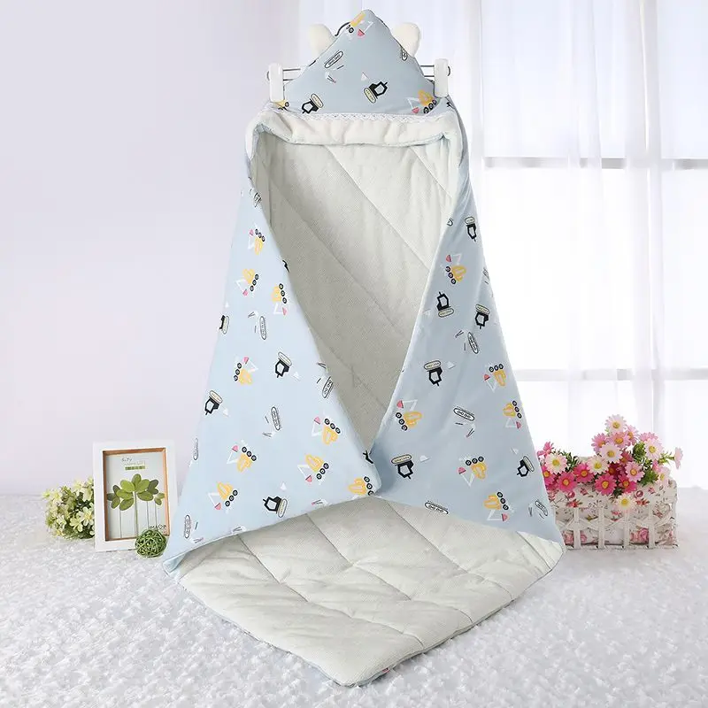 

Cartoon Style Newborn Swaddling Spring Autumn Winter Baby Windproof Warm Hooded Wrap Quilt Blanket Baby Delivery Room Supplies