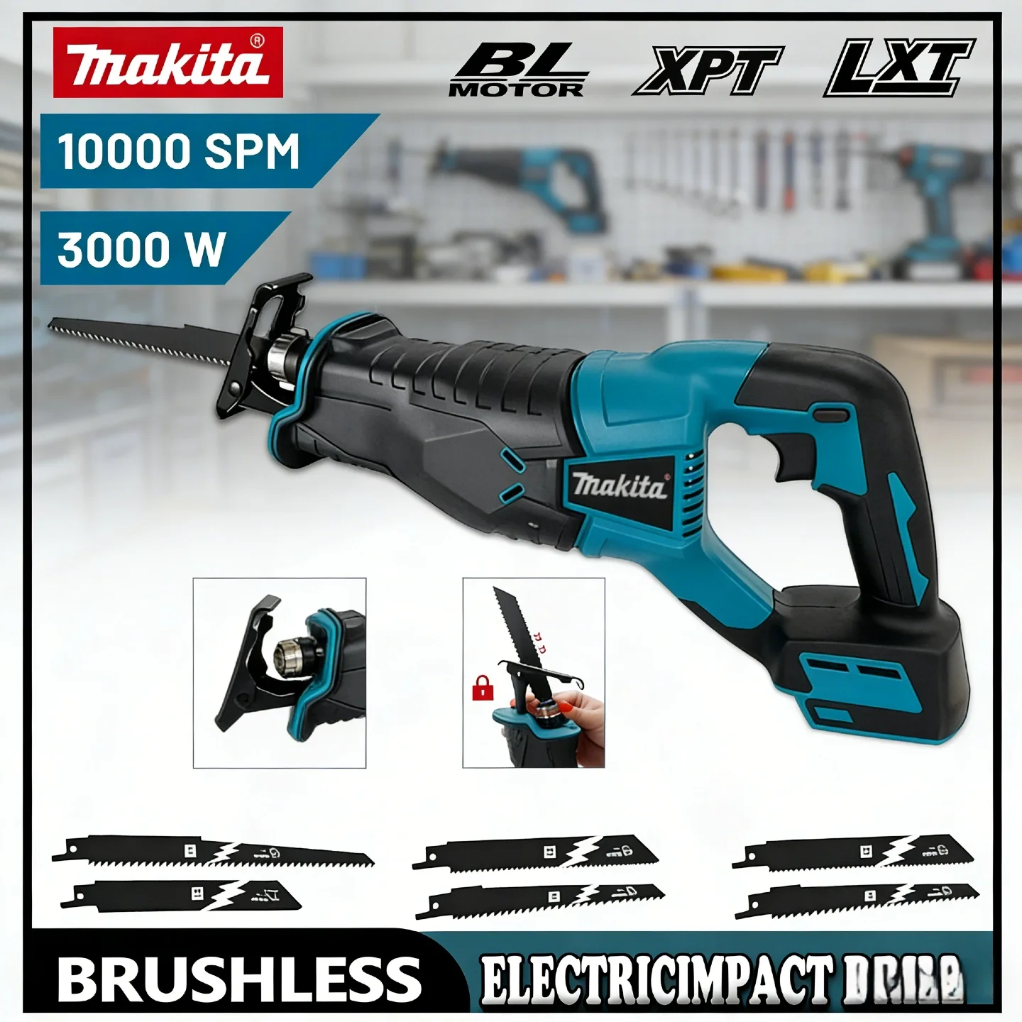 

Makita Brushless Reciprocating Saw Reciprocating Saw Portable Cordless Power Tools With 4pcs Saw Blades For 20V 18V Battery