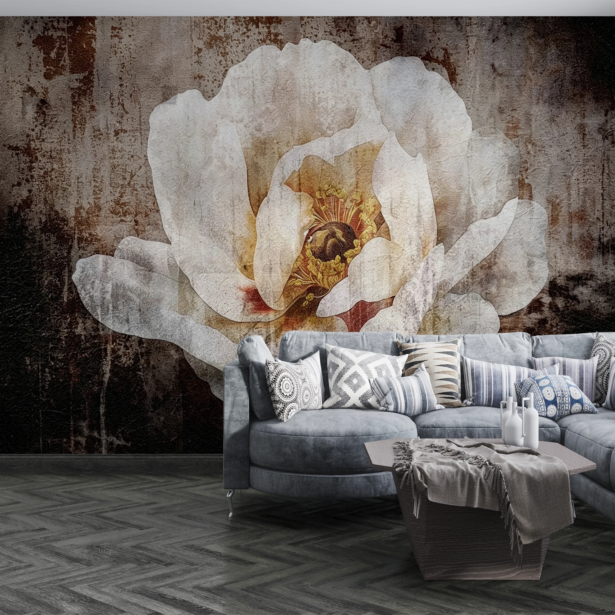 Milofi Custom Mural Wallpaper Vintage White Peony Flower Grunge Texture Background Living Room Bedroom Wall Decor Papel De Pared