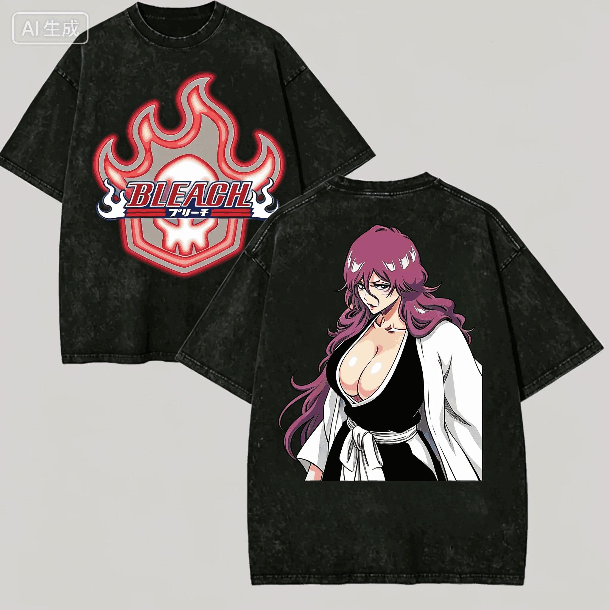 Bleach Vintage Washed T‑shirt Inoue Orihime Anime Girl Graphic Print Unisex Loose Cotton Short Sleeve Harajuku Streetwear Tee view 4