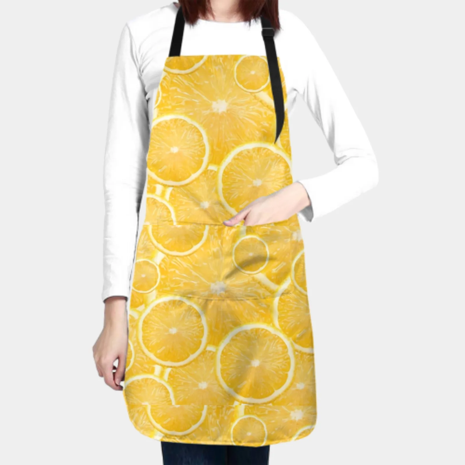 Yellow Lemon Apron for Women Men Kitchen Florist Overalls Cooking Waterproof Sleeveless Apron with Pockets Chef Apron