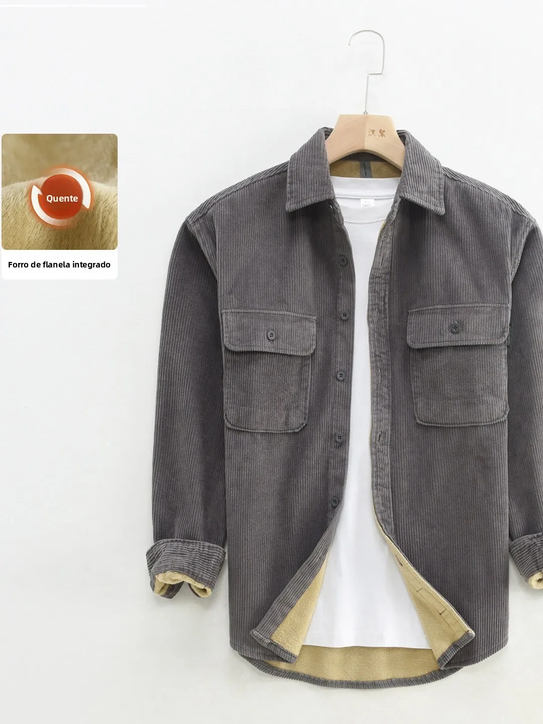 Csa de Manga Longa em Corduroy com Forro Espo para Homens DAKO, Estilo Vintage, Jaqueta de Aodão Puro, Quente e Moder...