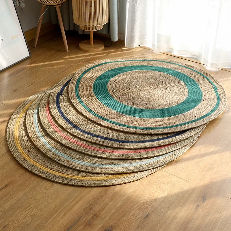 Nordic Rattan Woven Cattail Grass Rope Woven Carpet Mat Light Luxury Style Clothes Shop Living Room Bedroom Decoration