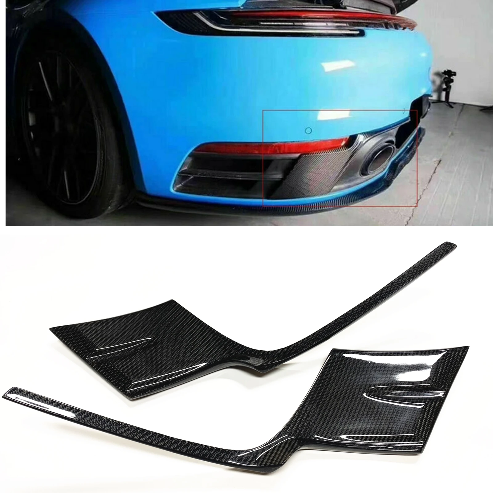 For Porsche Carrera 911 992 2018 2019 2020 2021 2022 Carbon Fiber Rear Bumper Side Spoiler Cover Trim Car Boot Plate Splitter