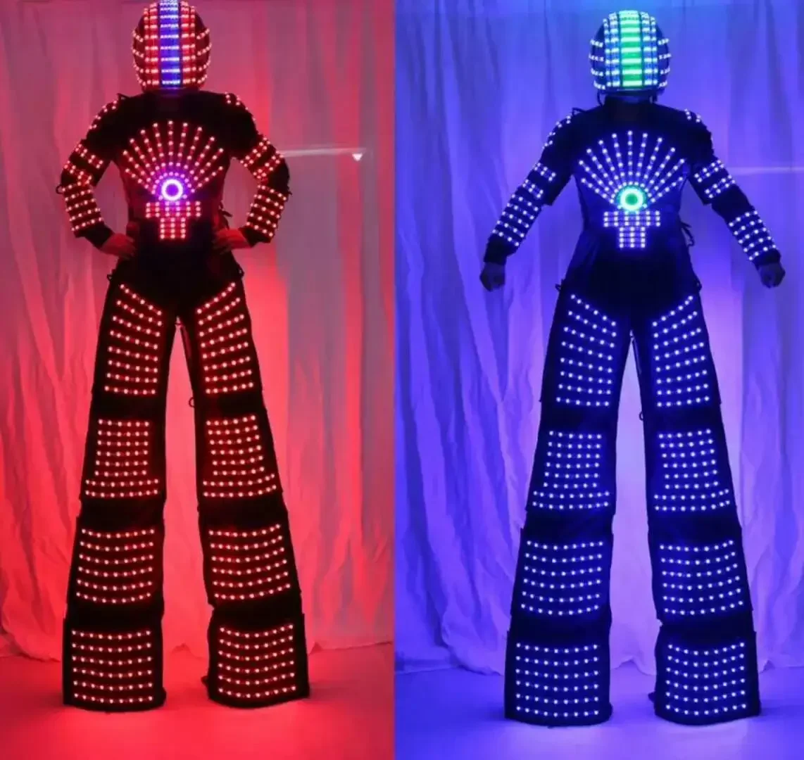 High Quality LED Luminous Clothes Robot Stilts Suit For Performance LED Robot Cosplay Costume Ballroom Show Luminescent Clothes