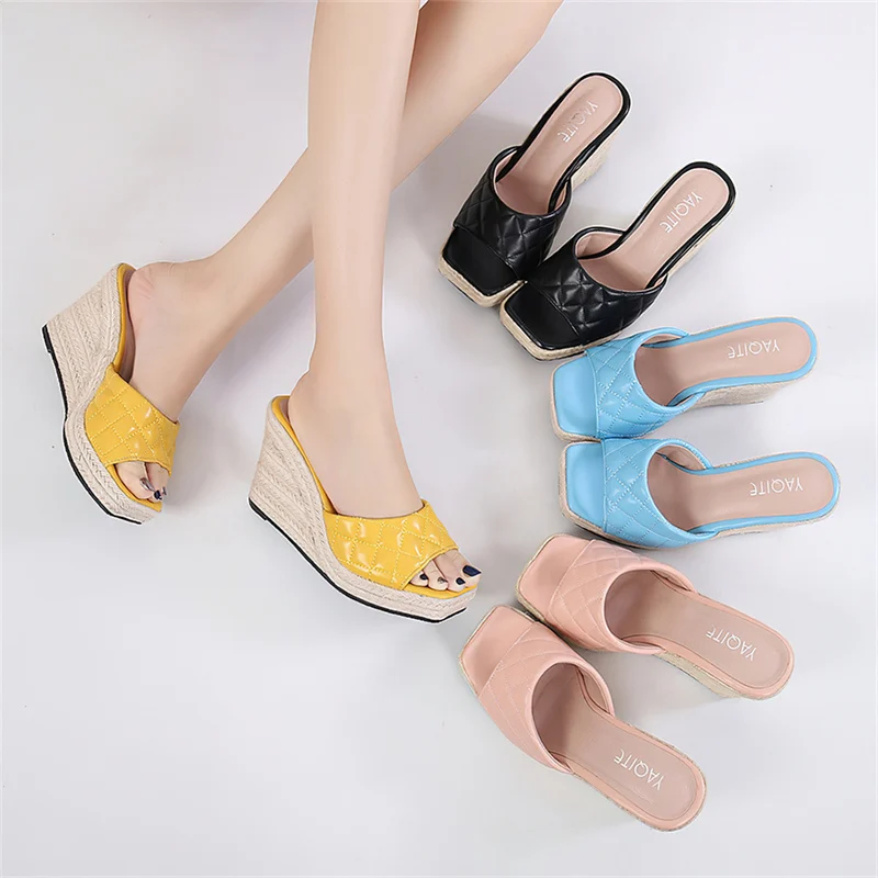 Summer Fashion Flip-flop Sandals Female Leather Slippers Wedge Shoes Espadrilles Slides High Heels Women Big Size 42 43 44 45 46