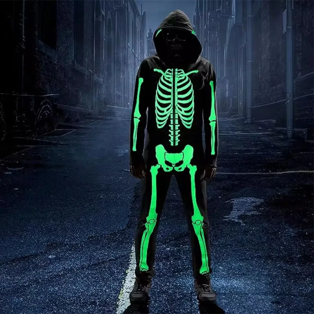 Halloween Dress Up Party Cosplay Cosplay Suit Halloween Costume Male Skeleton Bodysuit Glows At Night  Anime Cosplay