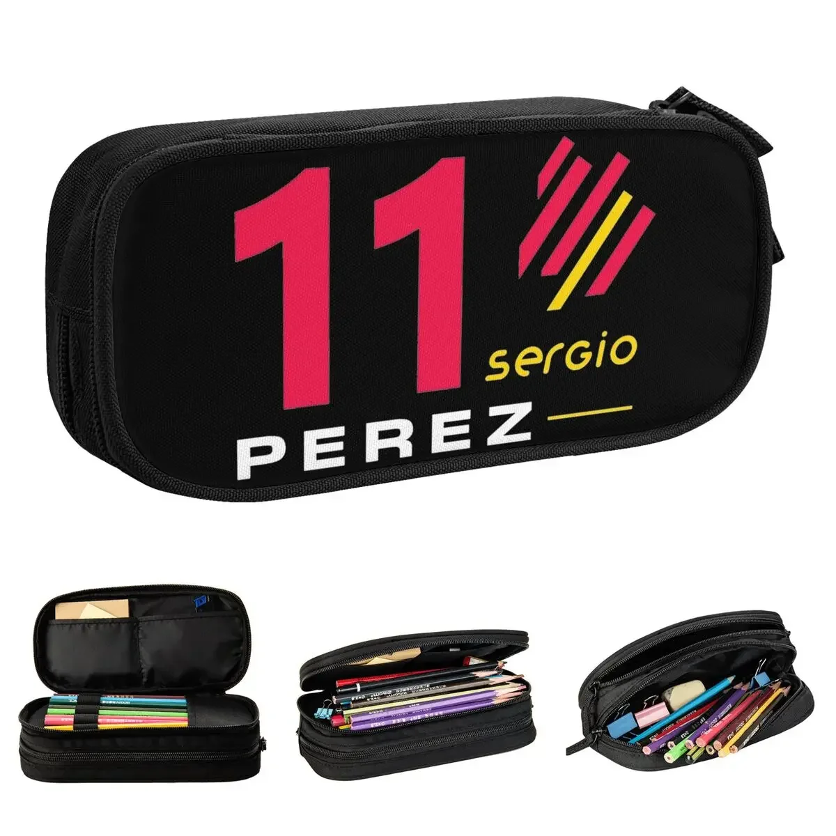 Sergio Perez 11 Car Team Pencil Case Creative Motorsports Racing Pen Holder Bag Student Large Storage Supplies Zipper Pencilcase