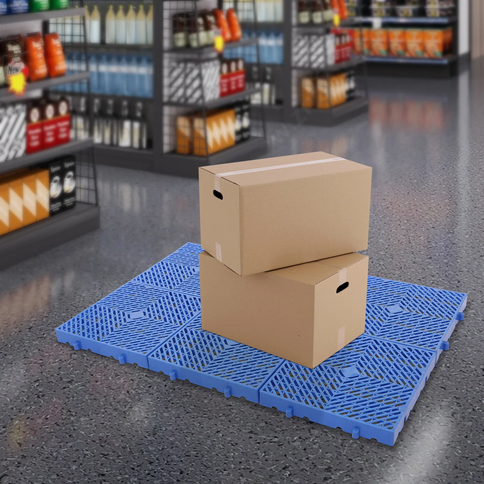 

Blue Plastic Pallets (6-Piece Set) High-Strength Plastic - Integrated Molding Process For Compression Resistance&Waterproof