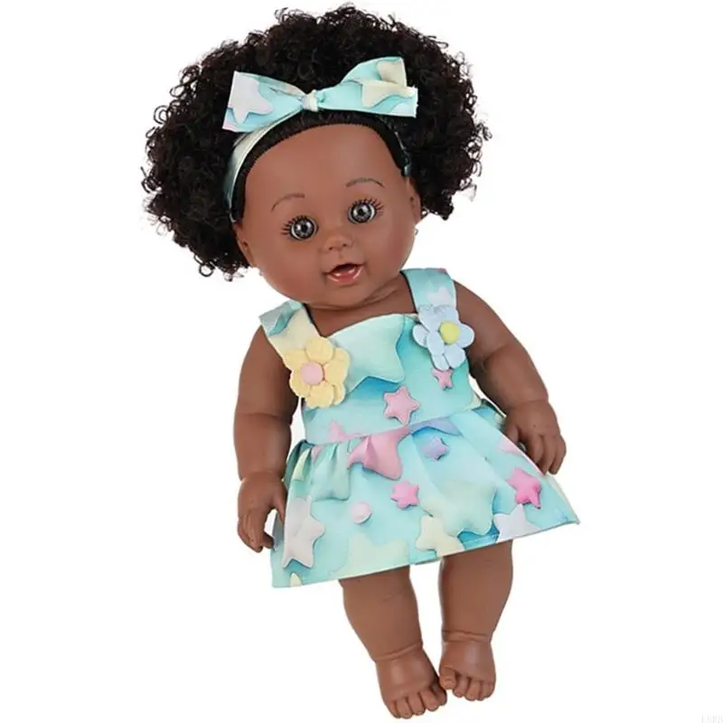 30cm Reborns Figure Doll with Soft Skin Afro Hairstyle Educational Reborns Collectible Gift for Children Comforting L8RB