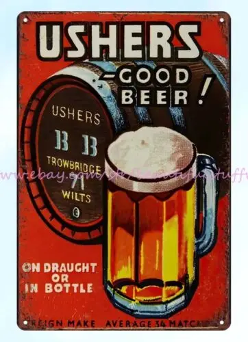 Ushers Good Beer metal tin sign office bar wall decor