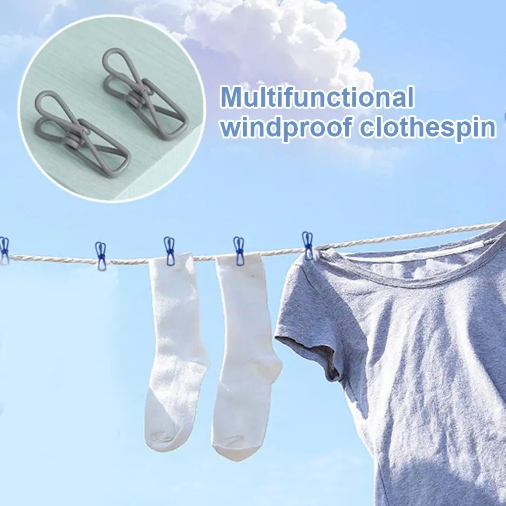 20pcs/pack Metal Clothes Pegs Laundry Clips Multifunctional Windproof Hangers Socks Towels Clothespin O6c3