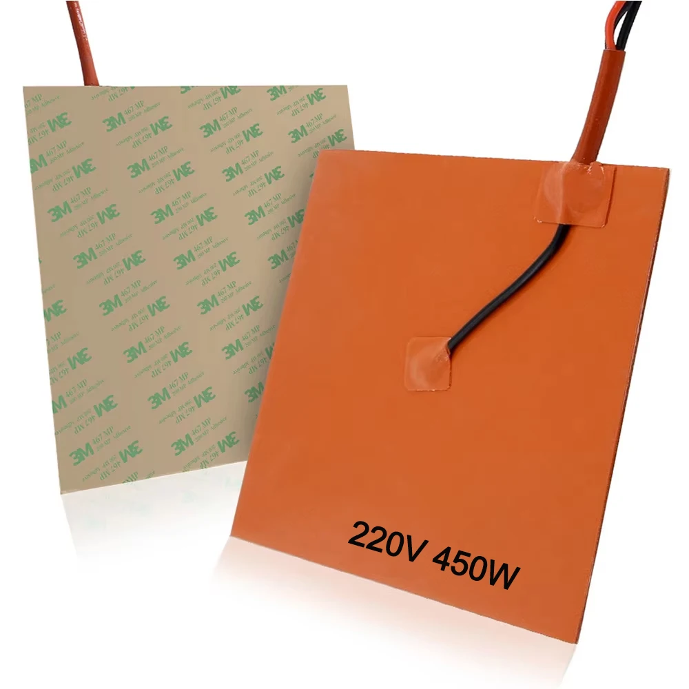Silikon-Heizmatte Wasserdicht 250/300/400mm 1,5mm für 3D-Druckerteile Silikon-Heizbett 450W Quadratischer Heizkörper aus Gummi