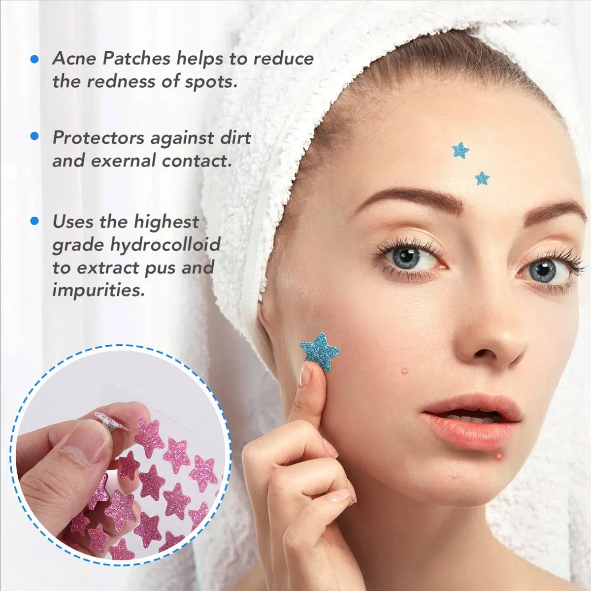 【~ NEW A01R】Pimple Patches for Face Hydrocolloid Acne Patches Colorful Spot Stickers (120 Counts) +Blue-Green+Rose Red