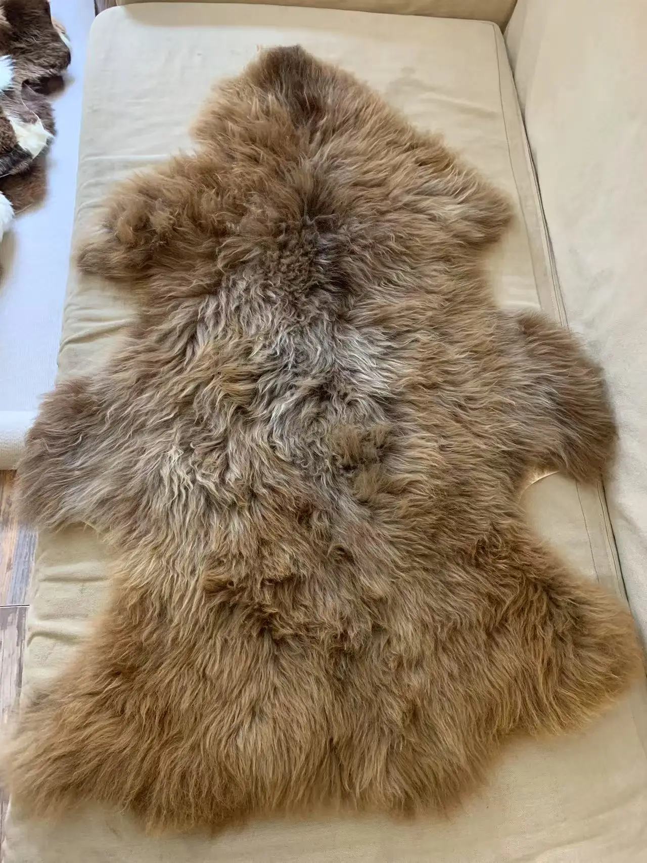 Natural color Brown Leather Rugs, Vintage Home Décor, Stool Cushions, Coat Material, real fur,cat sofa dog bed puppy gift