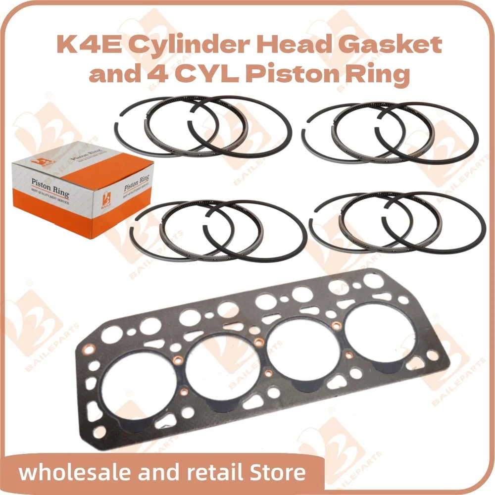 K4E Cylinder Head Gasket For Mitsubishi 4 Cylinders Piston Ring 76*2.5HK+2+4mm Excavator Engine MM431579 Spare Parts