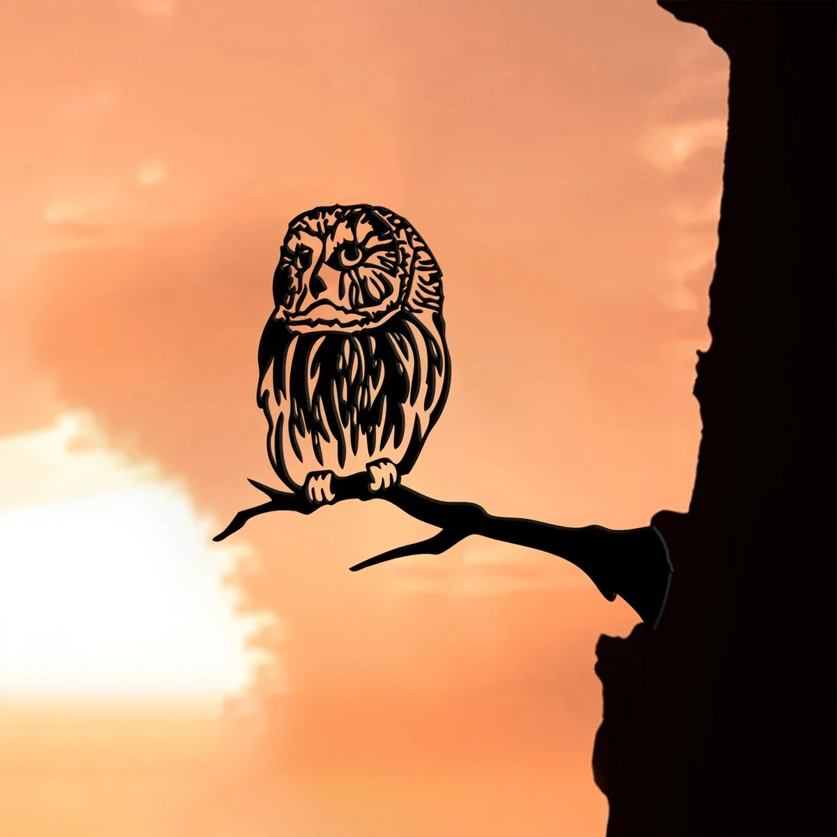 HelloYoung 1pc, Owl Tree Stake Bird Metal Silhouette Animal Sign Cutout Rustic Outdoor Home & Garden Decor Housewarming Gift