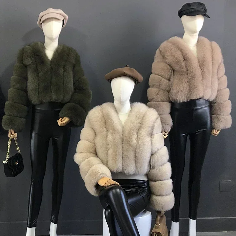 New Style Women Fur Coat Real Fox Fur Jacket Natural Fox Fur Short Style Clothing Full Length Sleeve Female Coat