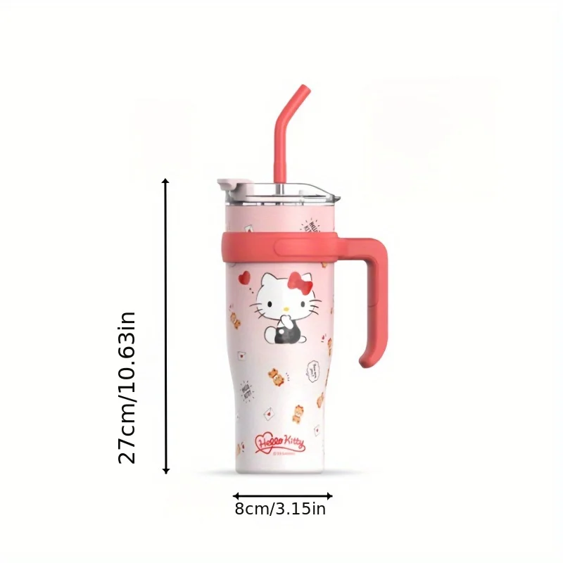 HelloKitty Tumbler Straw  1200ML large capacity Kuromi Cinnamoroll Melody Stainless Steel Thermos Cup Sanrio Cute  Water Bottle