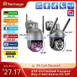 Techage 3MP 4K Wifi IP Camera Outdoor Wireless Security PTZ Camera Human Detected Two-Way Conversation AI Colorful Night Vision