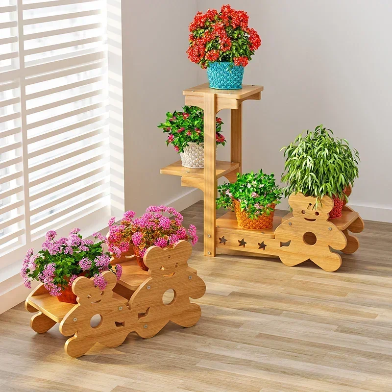 Solid Wood Flower ShelfBalcony RackIndoor Living Room Floor StandMulti-layer Plant Pot HolderDecorative Furniture New Arrivals