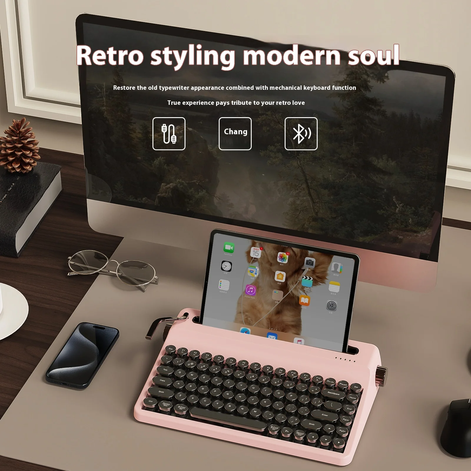 Yunzii Ql75 Teclado mecánico Tri Mode Máquina de escribir inalámbrica Máquina de escribir retro Qmk/Teclado a través Rgb Hot-Swap Punk Keycap redondo