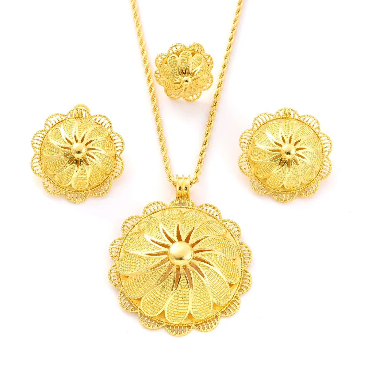 مجموعة مجوهرات ذهبية اللون إثيوبية أفريقية للسيدات أقراط دائرية كبيرة رائعة هدية تقليدية لحفلات الزفاف العربية