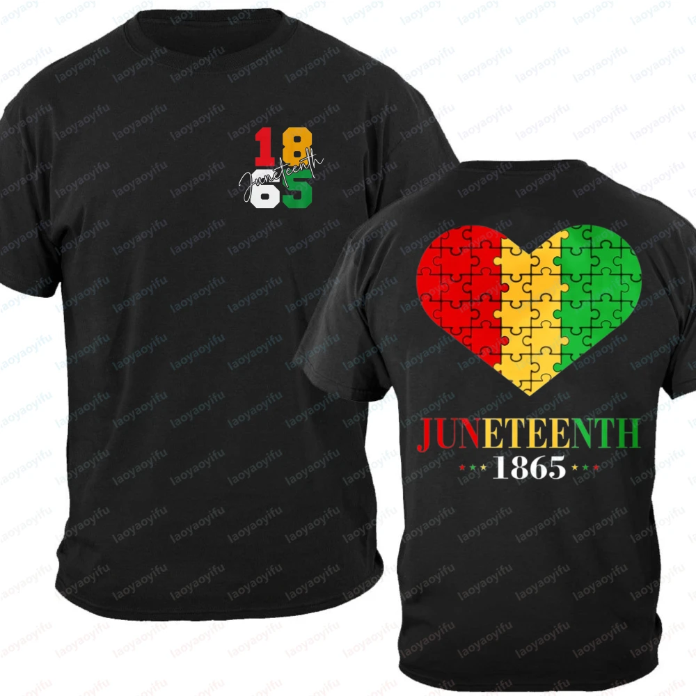 Juneteenth 1865 Heart Puzzle Graphic T Shirt for Men African American Flag Cotton Black History Freedom Emancipation Day Tee