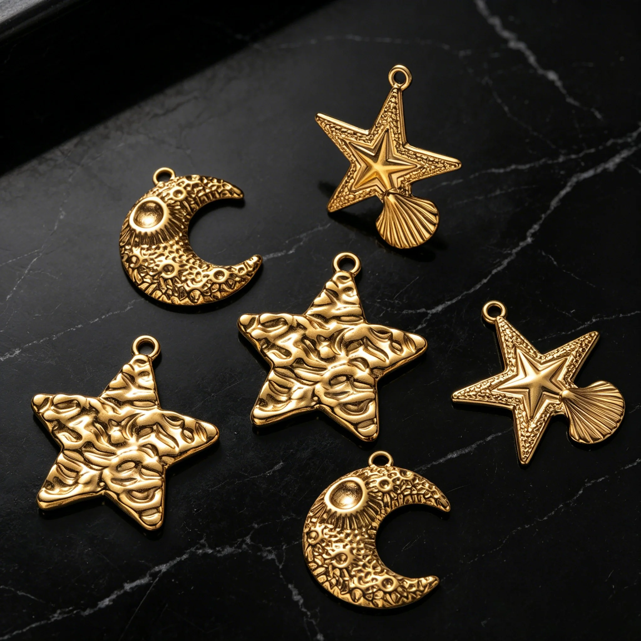 5 Stück Edelstahl Stern- und Mondanhänger für DIY Ohrringe Armbänder Halsketten Charms Schmuckherstellung Zubehör Material Komponenten – Detail 2