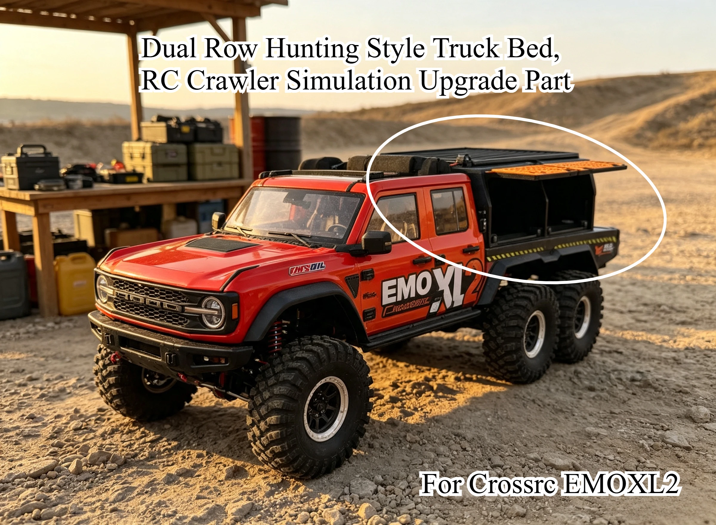 Custom DIY Double Row Hunting Style Cargo Bed For CROSSRC EMO XL2 1/8 RC Rock Crawler RC Vehicle Scale Exterior Styling Parts