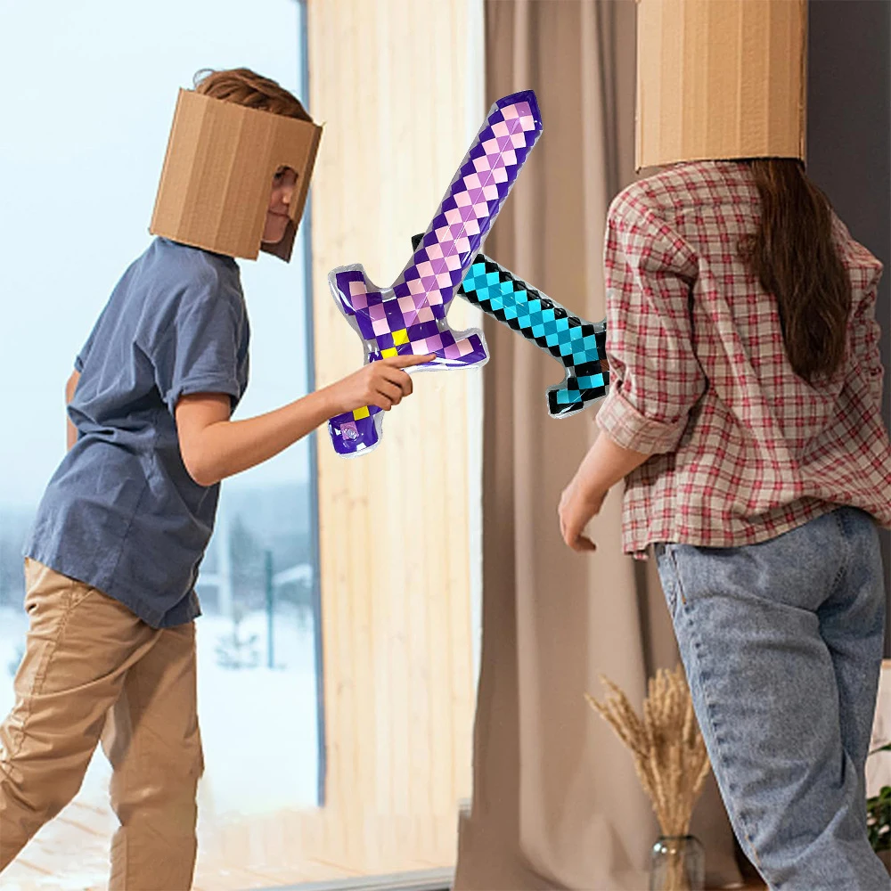 Aufblasbares Schwert im Pixel-Stil, Edelstein, Goldmosaik, Schwert, Spielzeug für Kinder, Eltern-Kind-Spiele, Rollenspiel, Party-Requisite, Urlaubsdekoration