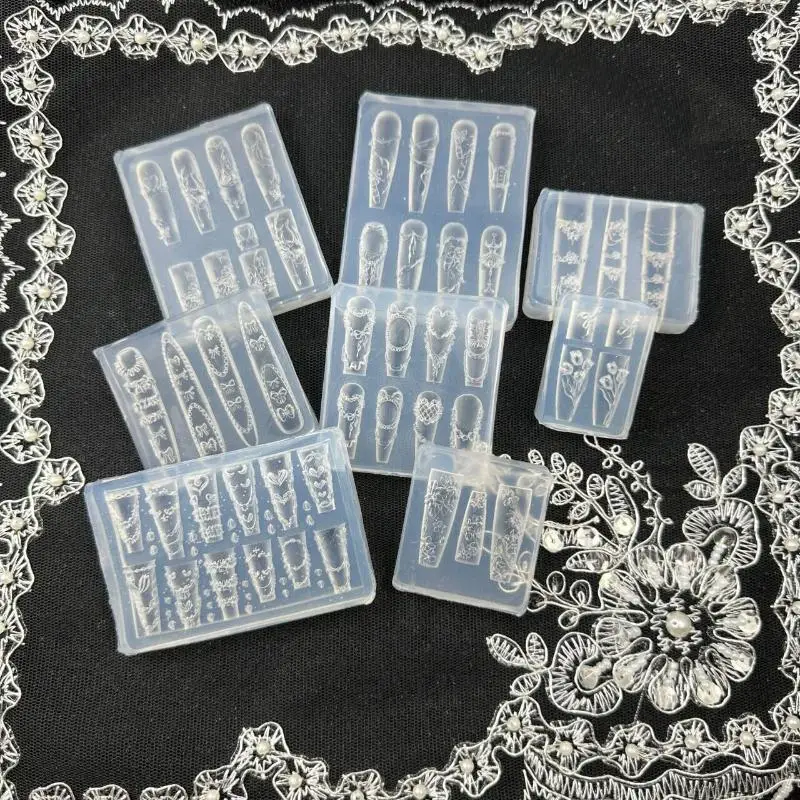 الفرنسية الدانتيل سلسلة الزهور ثلاثية الأبعاد قالب أكريليك سوان مسمار الفن زينة DIY بها بنفسك سيليكون مزين مسمار الفن قوالب الأظافر أداة قولبة #2
