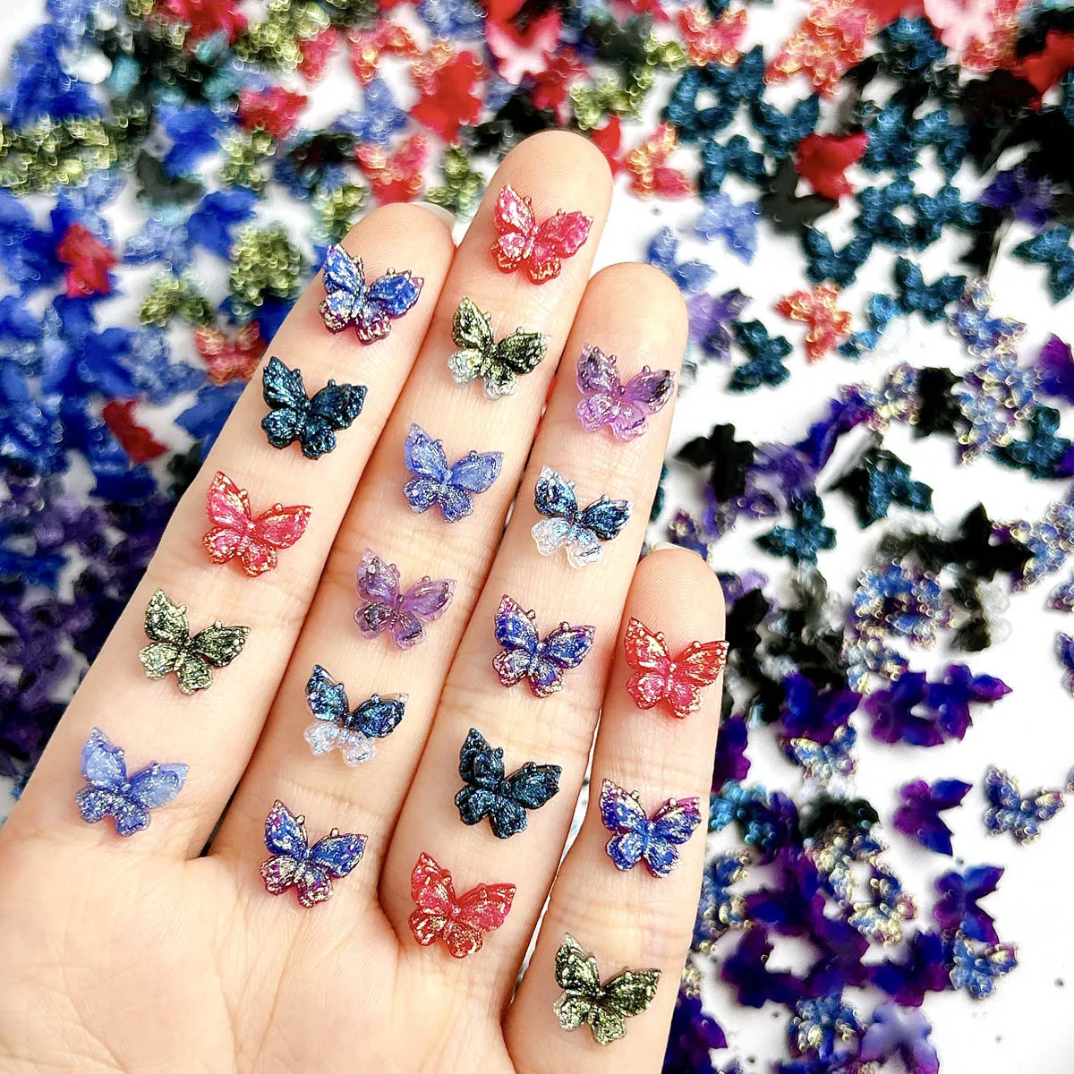 

3D New Double Layer Luminous Butterfly Resin Nail Art Decorations Creative Gradient Colored Glitter Butterfly Nail Charms DIY