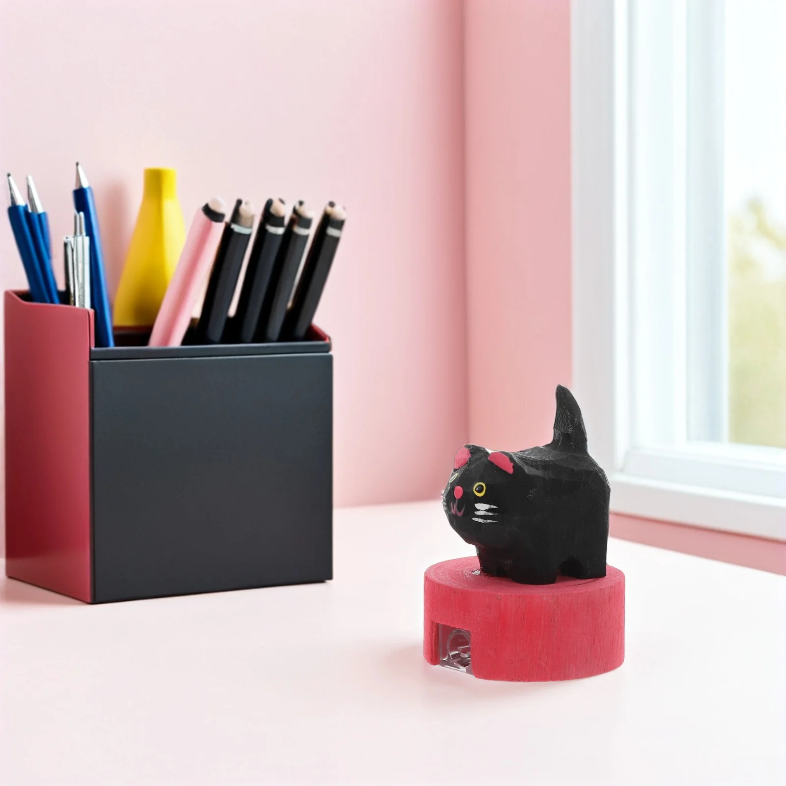 2pcs Cat-Shaped Pencil Sharpener Realistic Black Cat Design Wooden Manual Sharpener For School Supplies Classroom Prizes