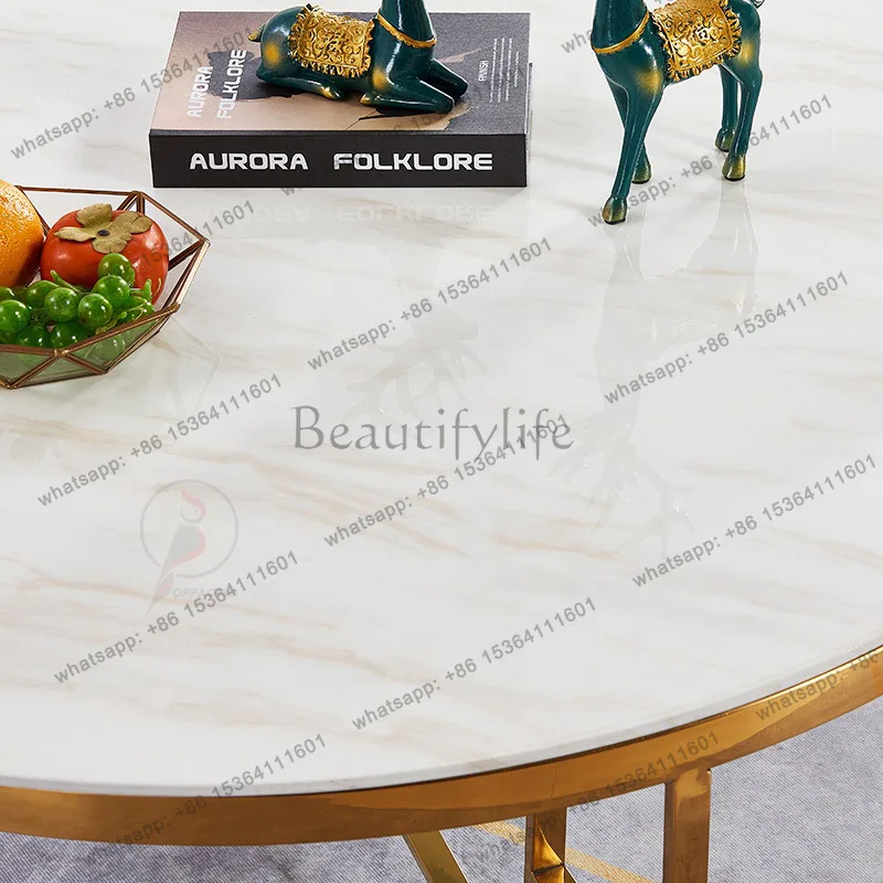 LS Italian light luxury rock slab coffee table round marble modern simple small apartment coffee table combination