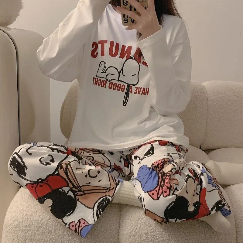 Kawaii pajamas women\'s spring and autumn long-sleeved trousers suit sweet and cute cartoon Snoopy home wear Christmas gift