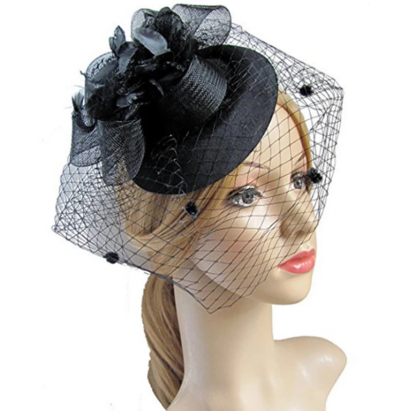 Feather Veil Headband With Lace Flower Women Elegant Hat Headwear HairpinsFascinating Wedding Party Hair Clip