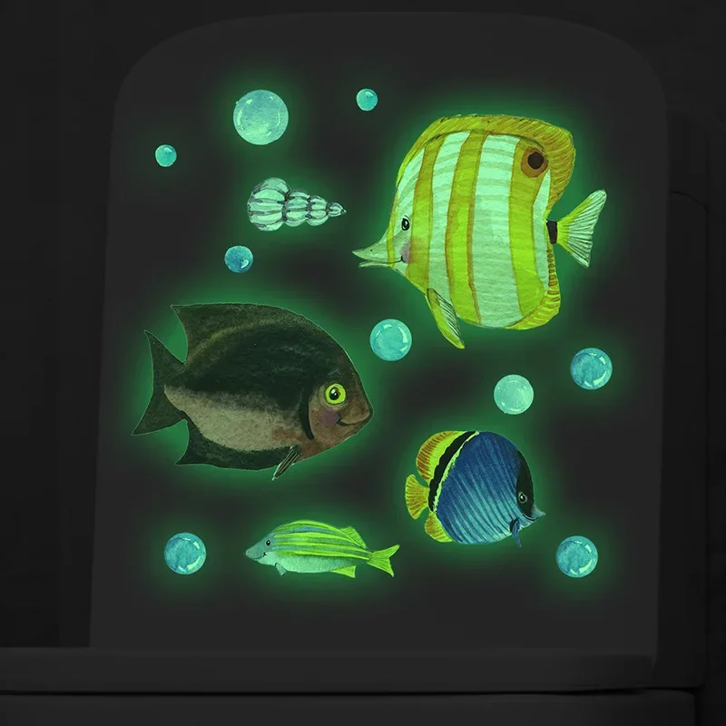 Cartoon Luminous Fish Bubble Underwater World Children Toilet Stickers Bathroom Home Decoration Wall Stickers Self-adhesive