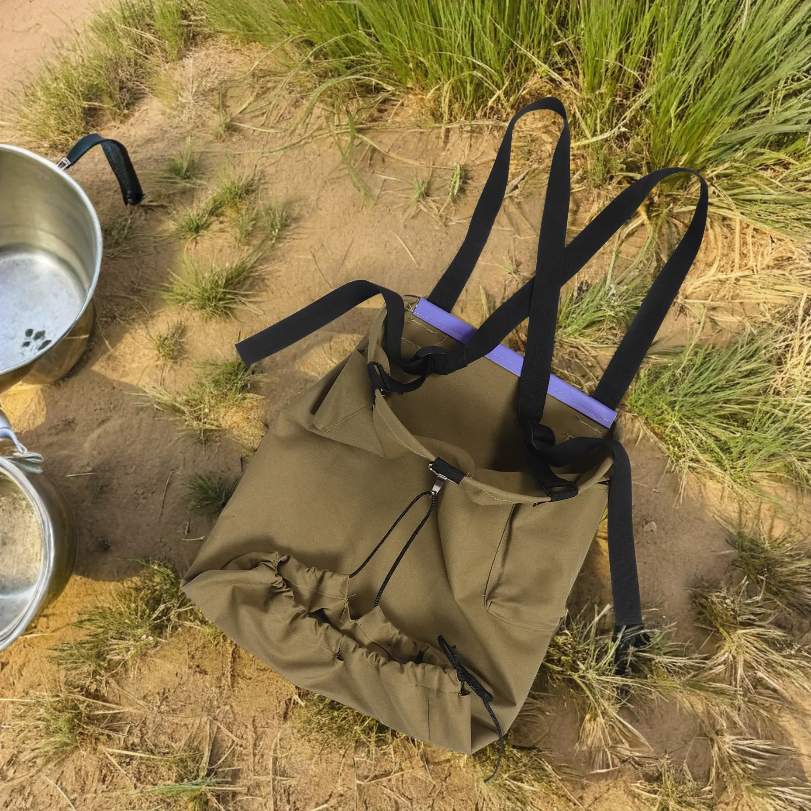 Canvas Fruit Picking Bag Khaki Steel Ring Drawstring Durable Garden Harvest Apron Orchard Peaches Pears Picking