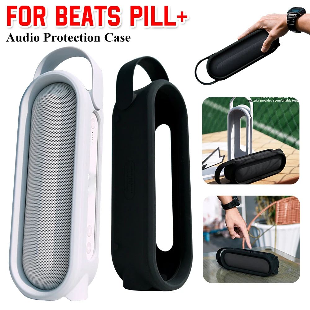 Silicone Case with Handle Travel Carrying Case Shockproof Stand Up Cover Anti-Scratch Flexible Carrying Case for Beats Pill Plus