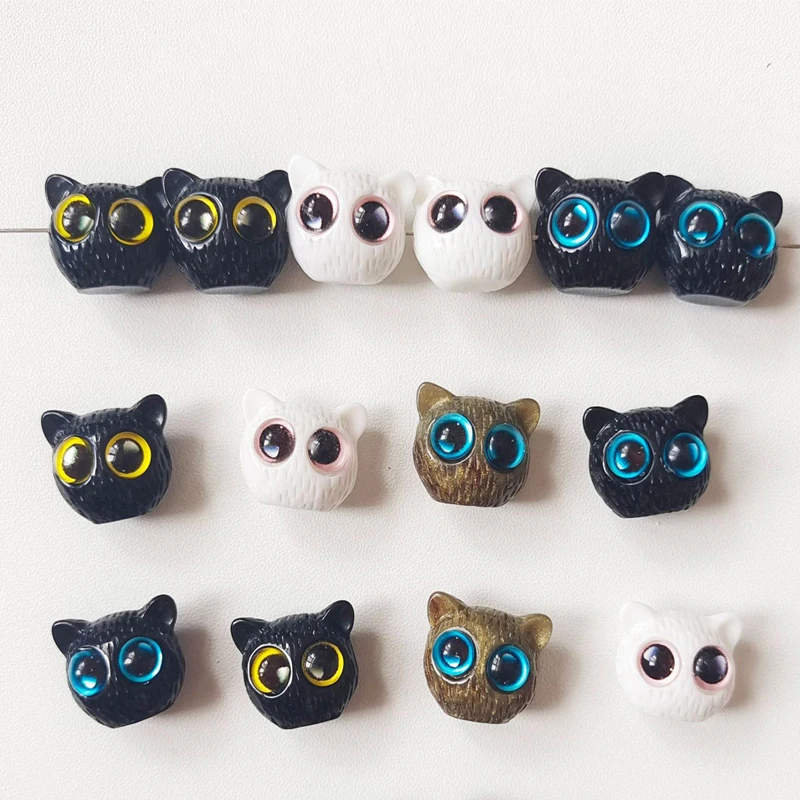 

10pcs 18x15mm Cute Cat Head Resin Beads For Jewelry Making Loose Spacer Horizontal Hole Bead DIY Bracelet Accessories